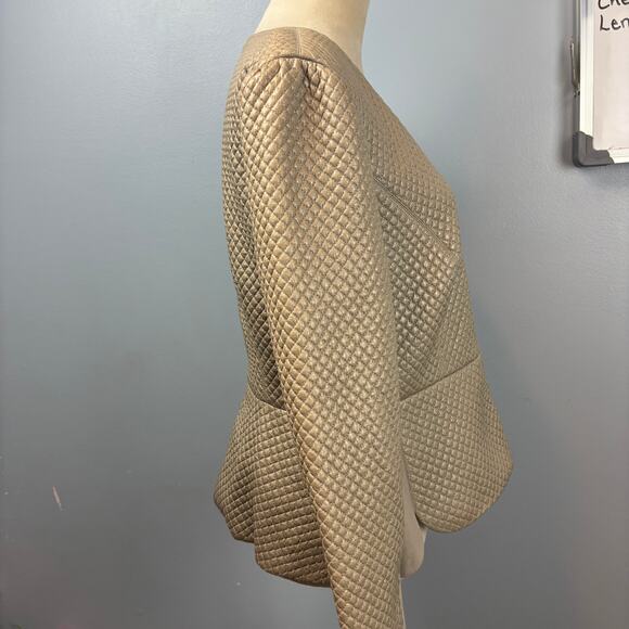 BCBG Maxazria Pearson Diamond Soft Faux Leather Zip Quilted Jacket Peplum Gold - Picture 3 of 8